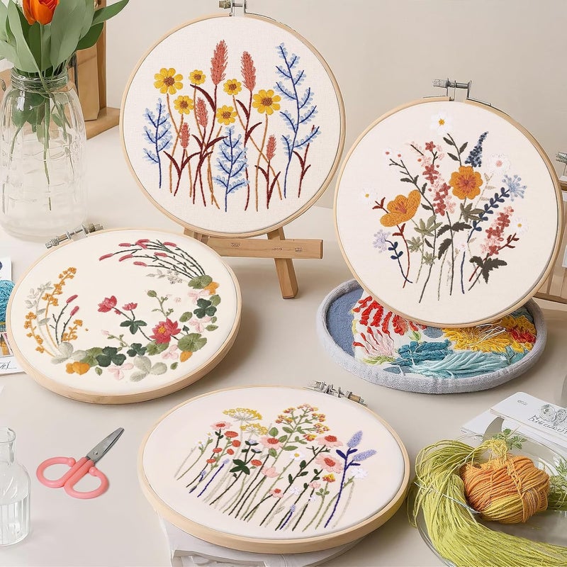 CYANFOUR 5 Pack Beginner Embroidery Kit for Adults, Easy to Learn Floral Embroidery Patterns from Video & Instruction, Needlepoint Kits for Adults Include Embroidery Hoop, Colorful Threads, Tools - Image 4